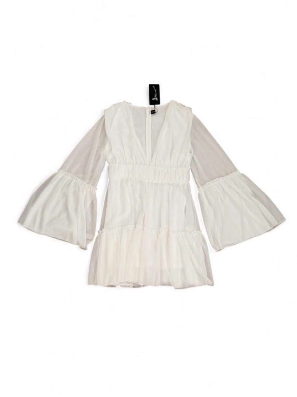 Womenโs Mini Dress with Bell Sleeves in White